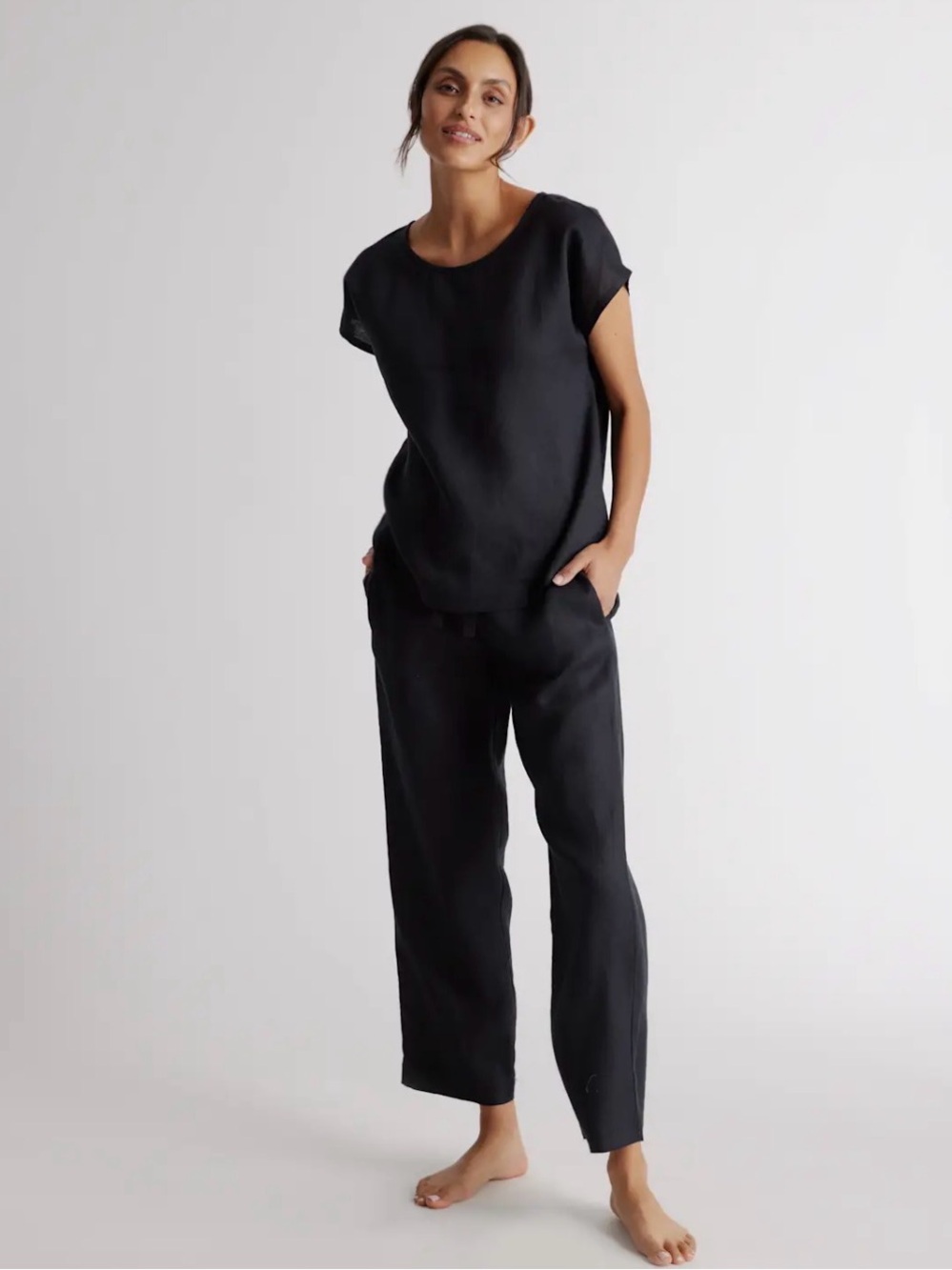 Relaxed Wide-Leg Pajamas — Black